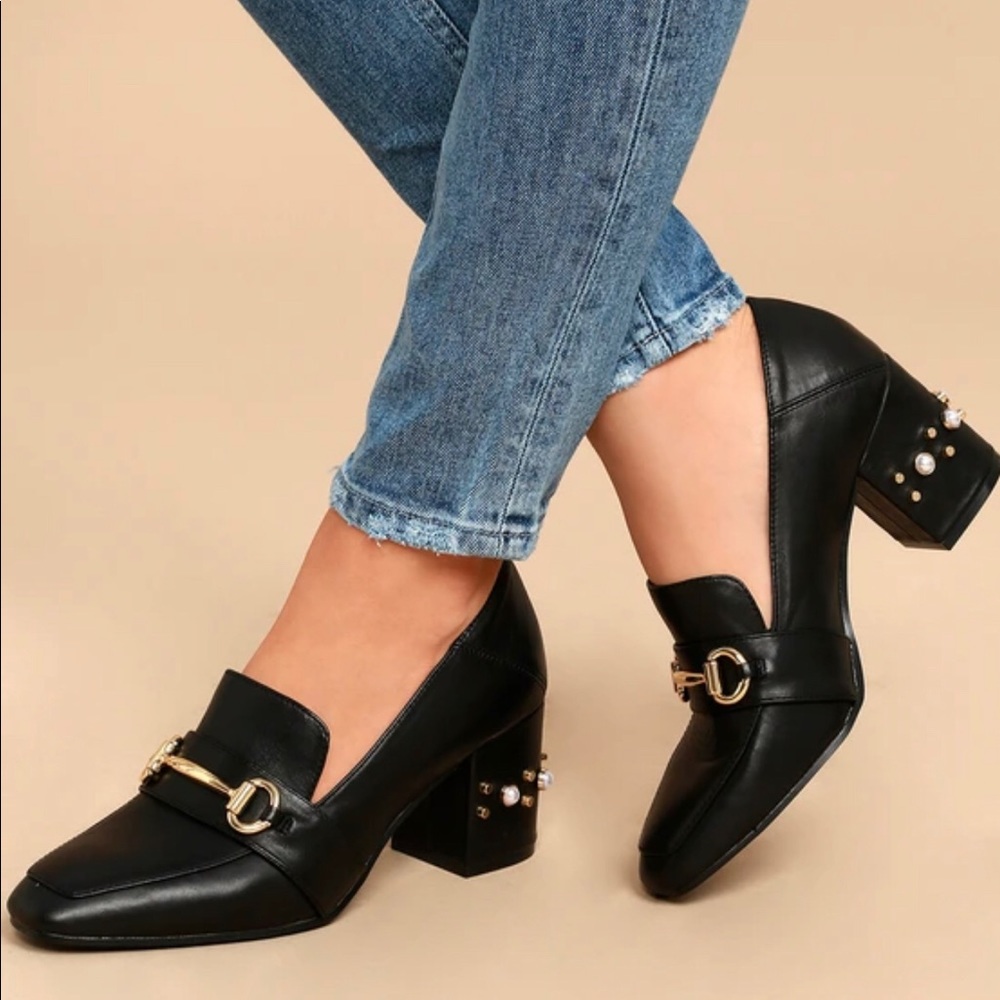 Steve Madden Layla Black Leather Block Heel